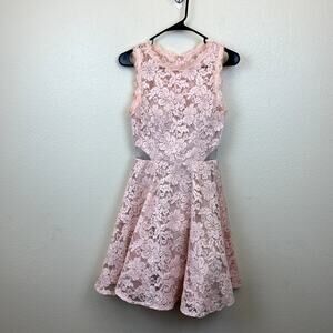 $350 Xscape Women'S Pink Floral Lace Fit Flare Mesh Sleeveless Dress Size 4